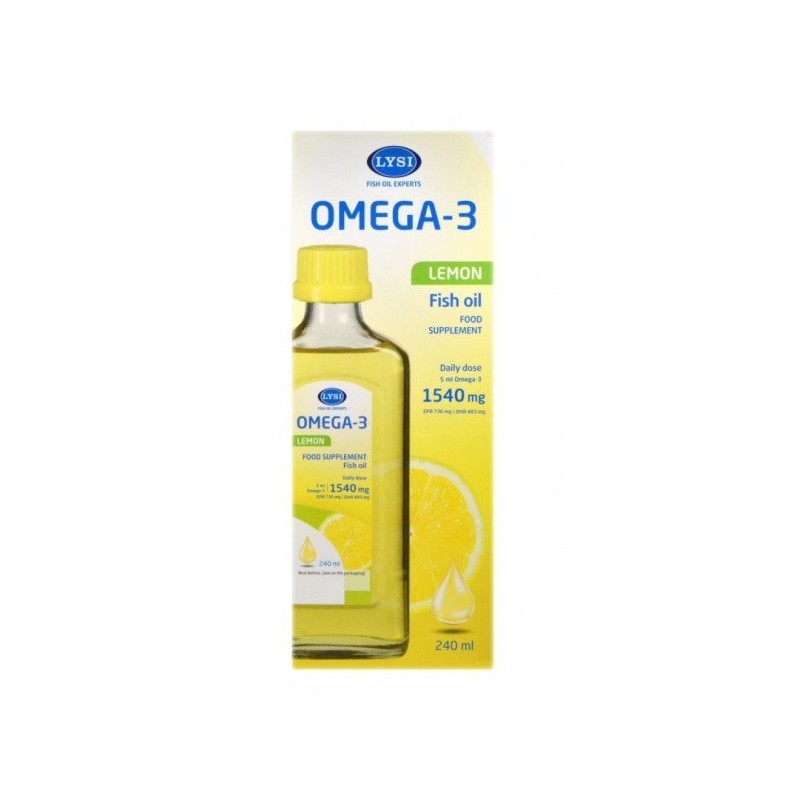 LYSI žuvų taukai OMEGA -3, citrinų skonio, 220 g, 240 ml