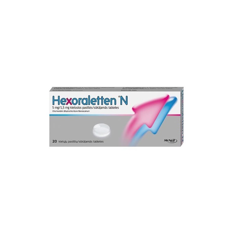 HEXORALETTEN N 5 mg/1.5 mg kietosios pastilės N20