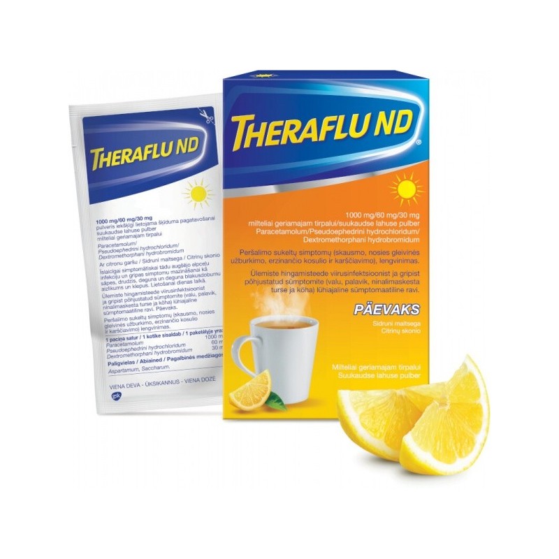 THERAFLU ND 1000 mg/60 mg/30 mg milteliai geriamajam tirpalui N6
