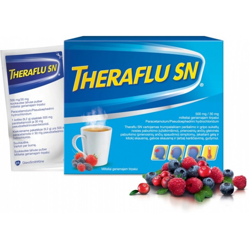 THERAFLU SN 500 mg/30 mg milteliai geriamajam tirpalui N10