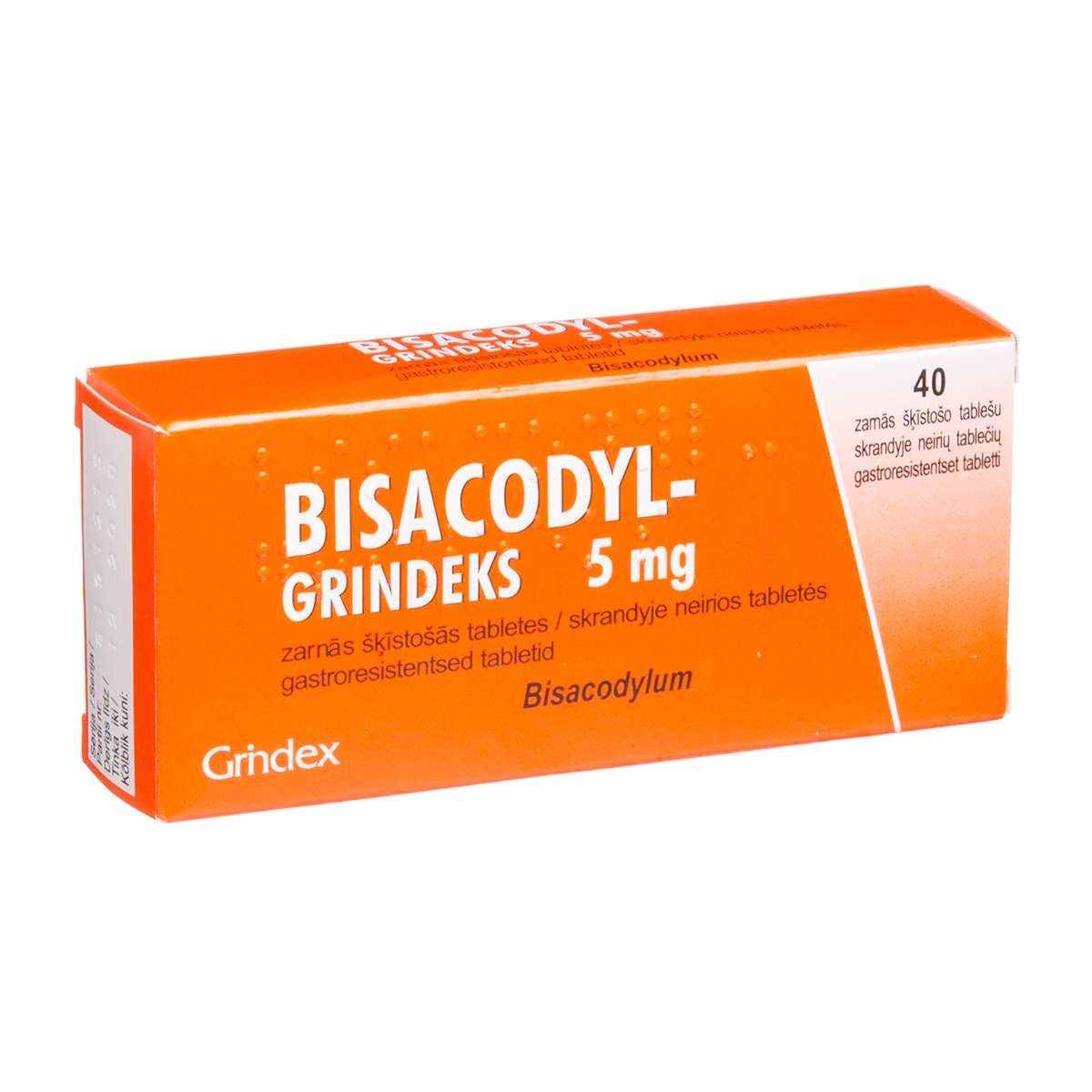 BISACODYL-GRINDEKS, 5 mg, skrandyje neirios tabletės, N40