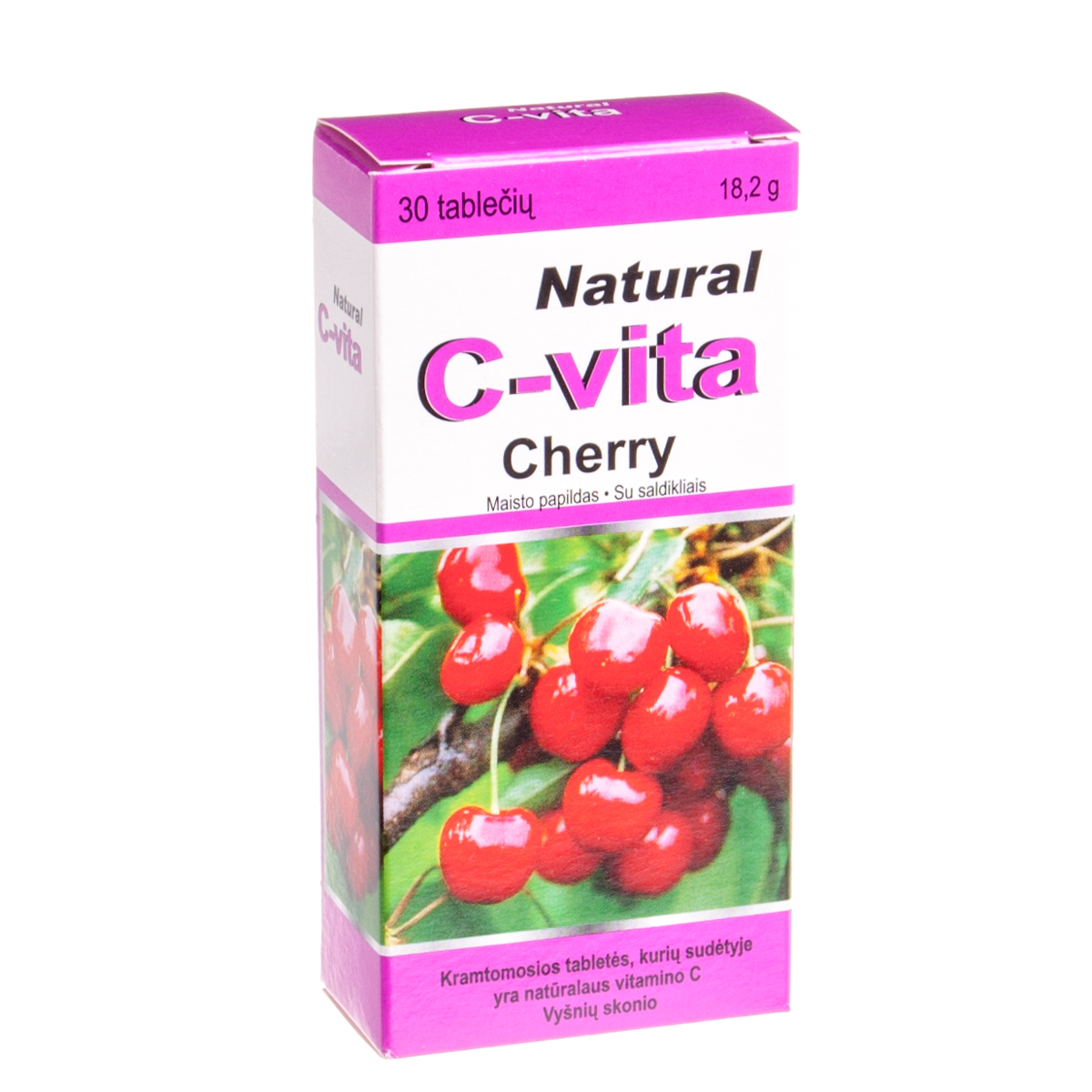 NATURAL C-VITA CHERRY, vyšnių skonio, 60 mg, 30 kramtomųjų tablečių