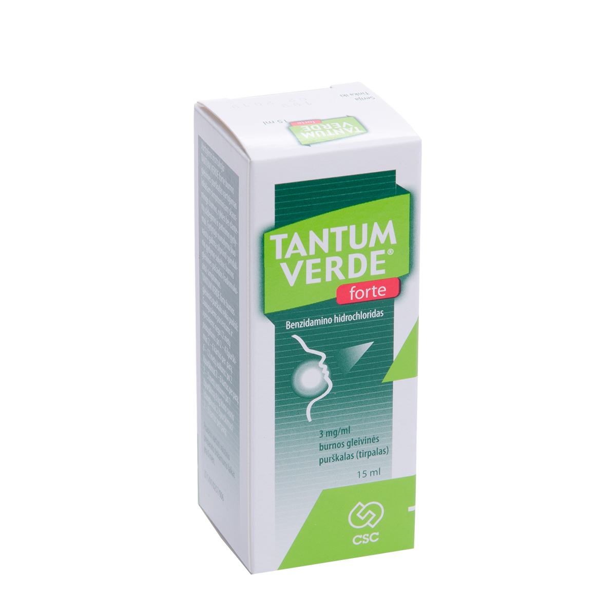 TANTUM VERDE FORTE, 3 mg/ml, burnos gleivinės purškalas (tirpalas), 15 ml