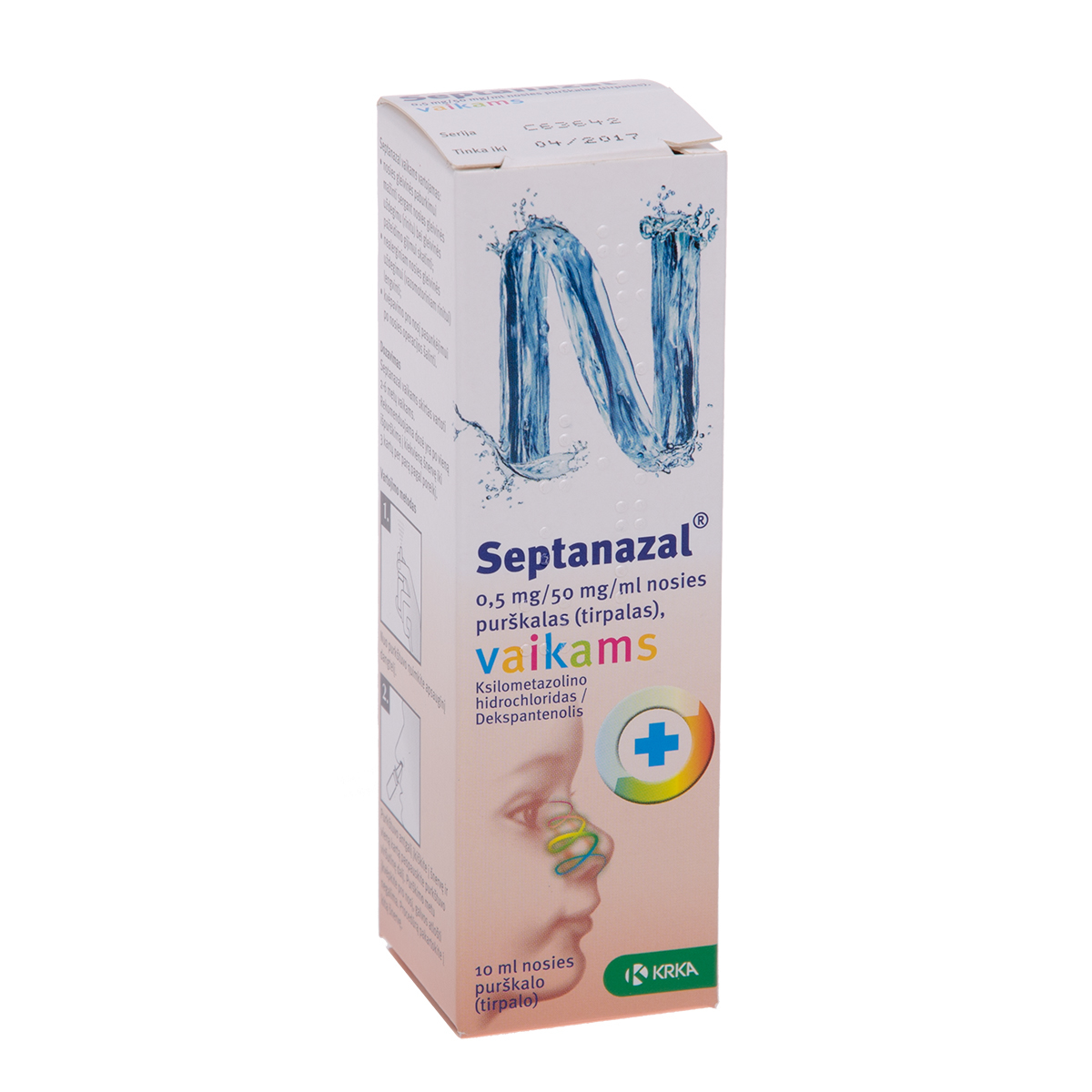 SEPTANAZAL, 0,5 mg/50 mg/ml, nosies purškalas (tirpalas), vaikams, 10 ml