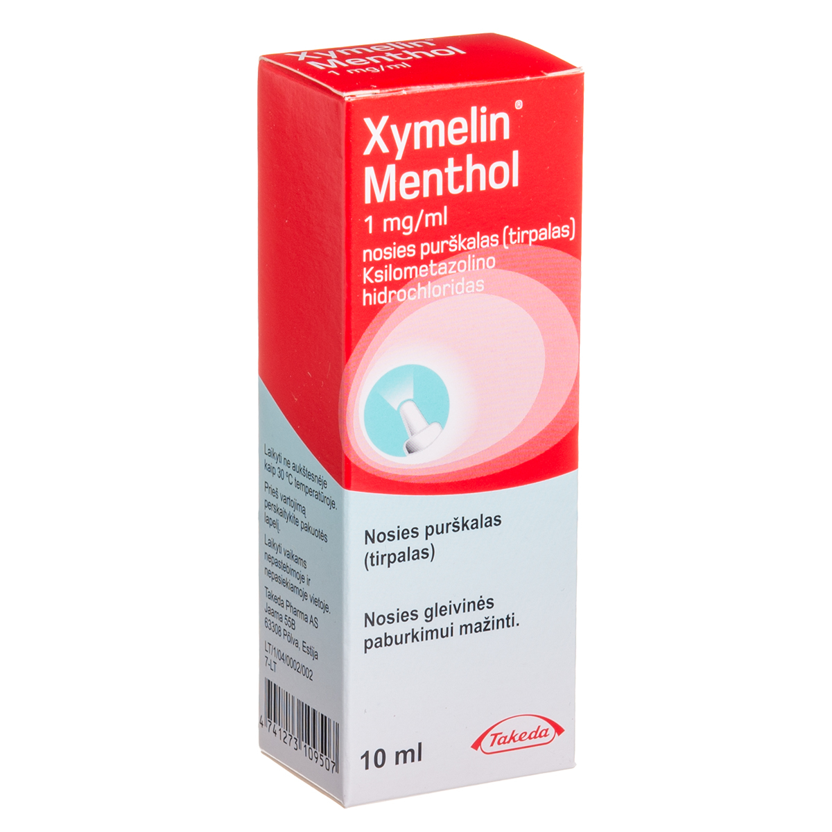 XYMELIN MENTHOL, 1 mg/ml, nosies purškalas (tirpalas), 10 ml