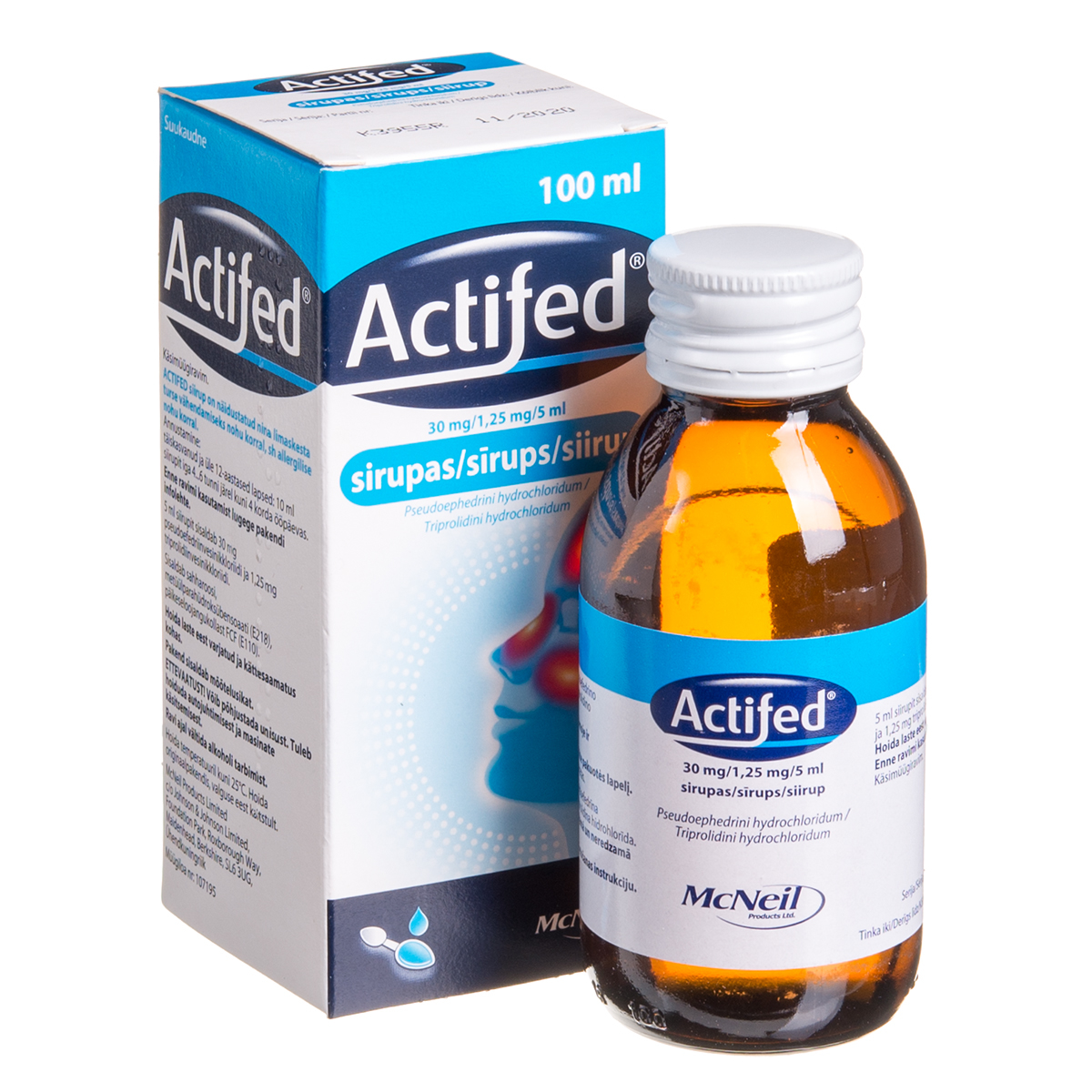 ACTIFED, 30 mg/1,25 mg/5 ml, sirupas, 100 ml