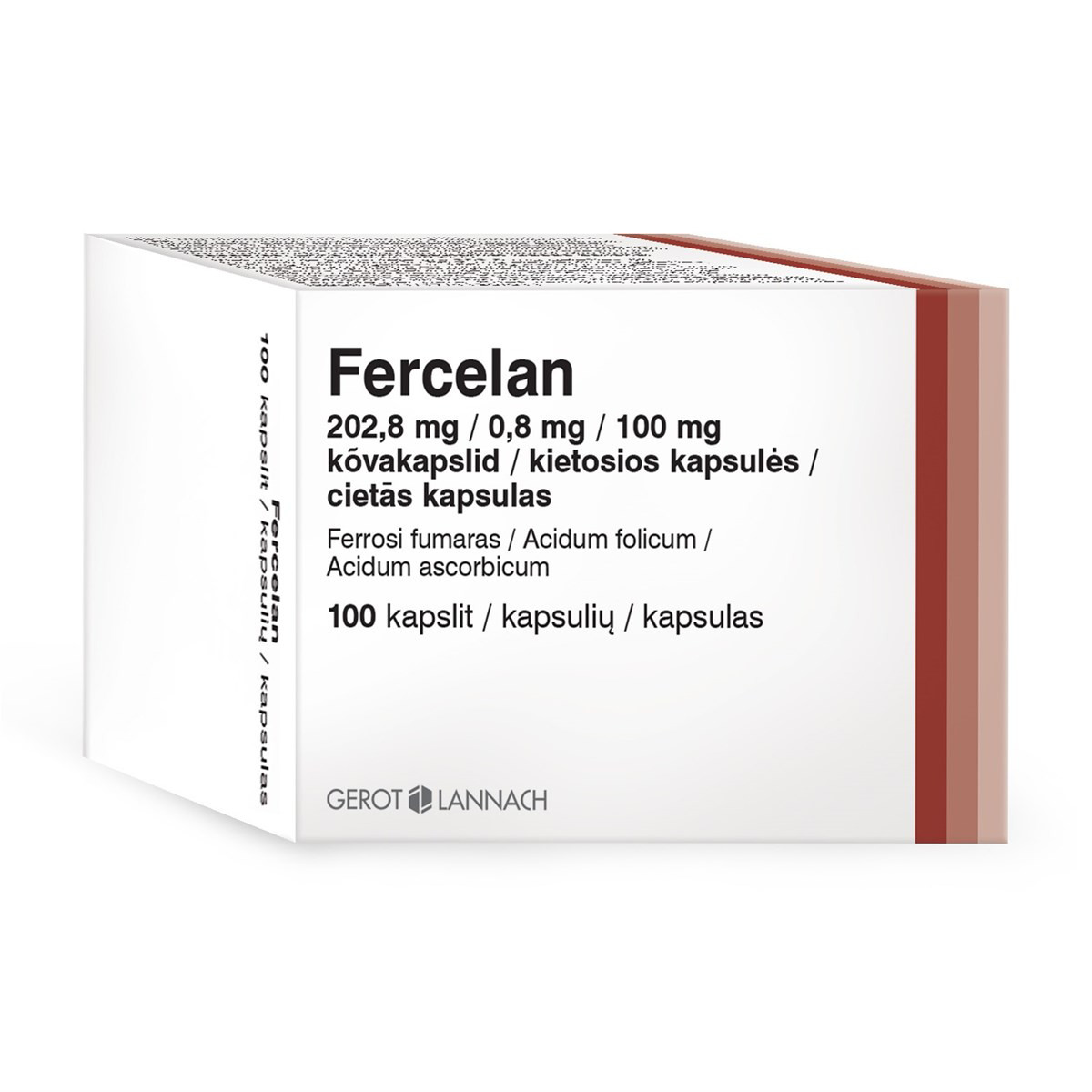 FERCELAN, 202,8 mg/0,8 mg/100 mg, kietosios kapsulės, N100