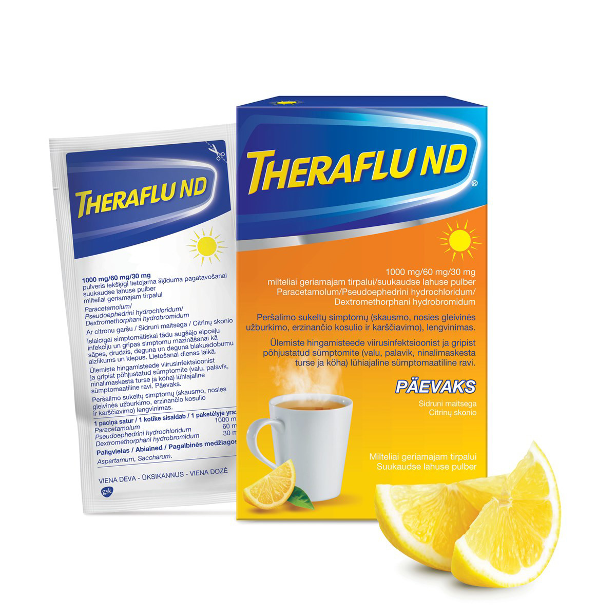 THERAFLU ND, 1000 mg/60 mg/30 mg, milteliai geriamajam tirpalui, N6