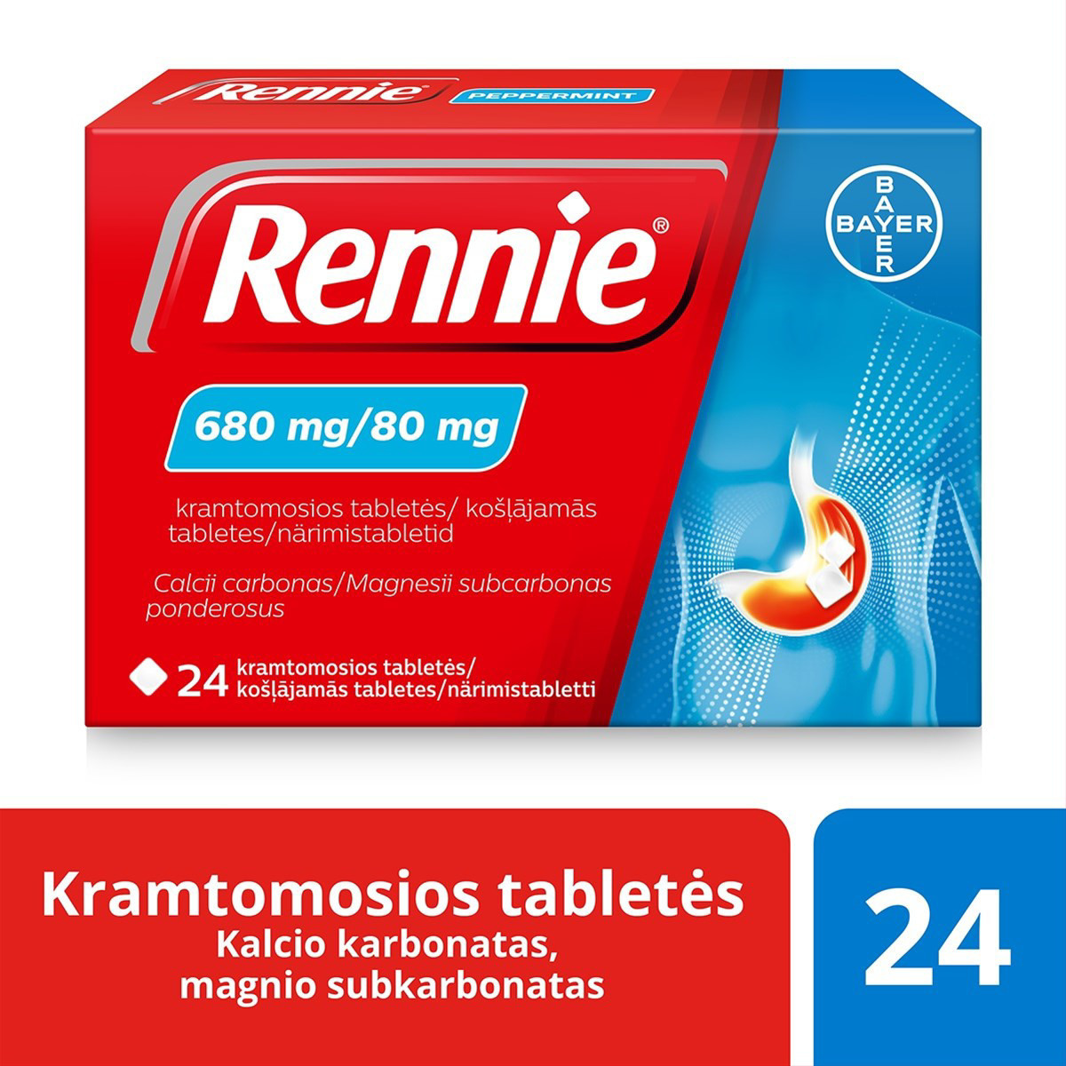 RENNIE, 680 mg/80 mg, kramtomosios tabletės, N24
