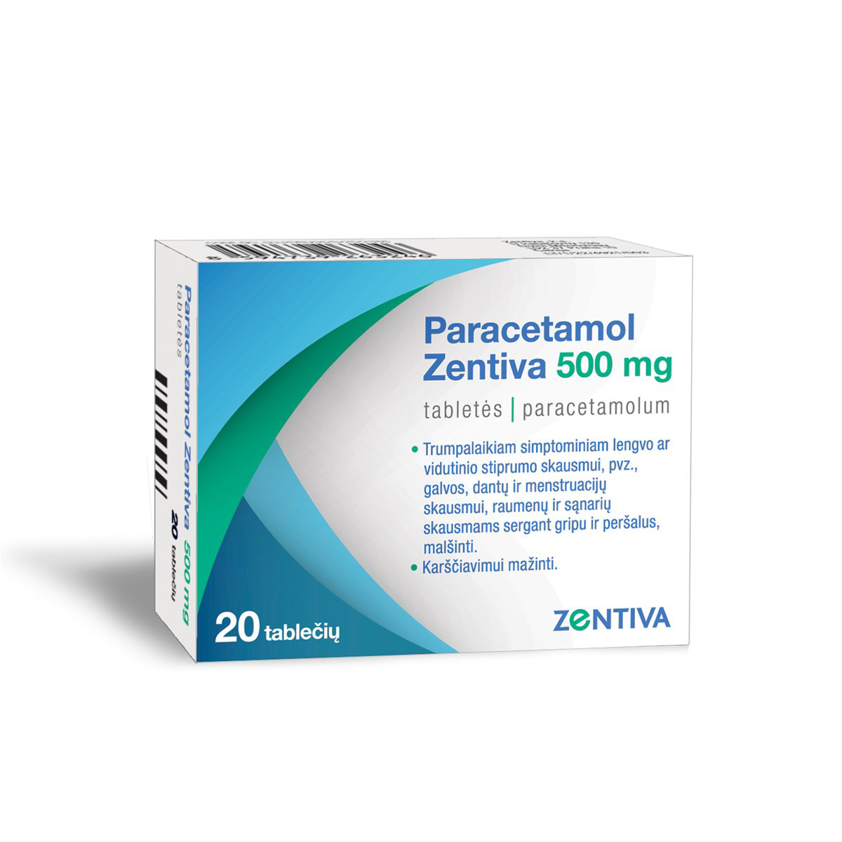 PARACETAMOL ZENTIVA, 500 mg, tabletės, N20