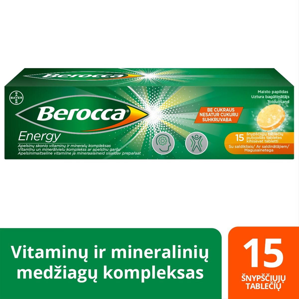 BEROCCA ENERGY, 15 šnypščiųjų tablečių