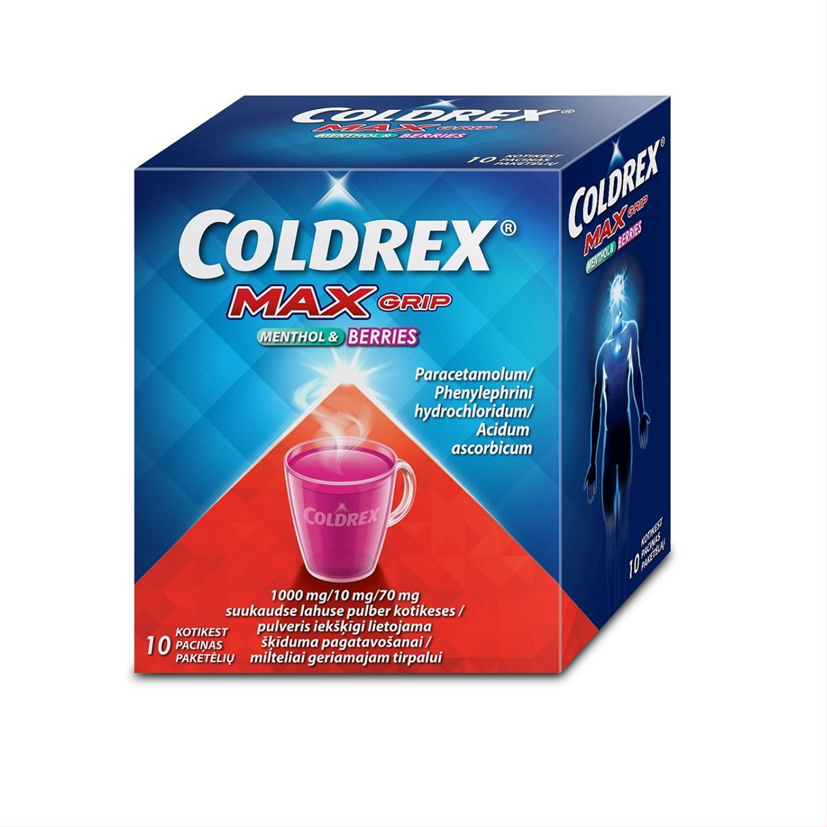 COLDREX MAXGRIP MENTHOL & BERRIES, 1000 mg/10 mg/70 mg, milteliai geriamajam tirpalui, N10