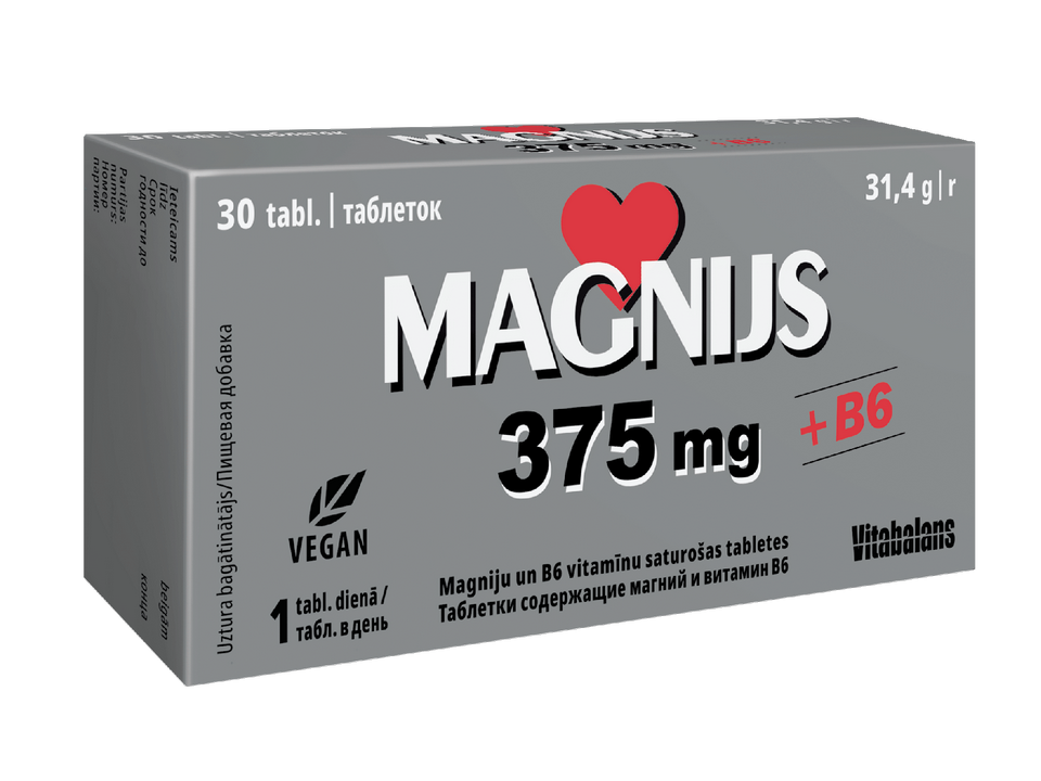 MAGNIJS 375 mg + B6 tabletes, 30 gab.