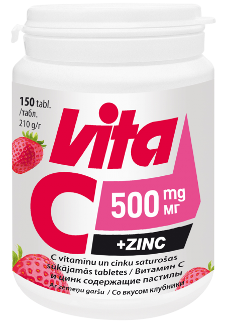 VITA C 500 mg + Zinc sūkājamās tabletes, 150 gab.