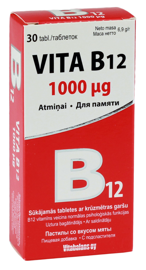 VITA B12 1000 µg sūkājamās tabletes, 30 gab.
