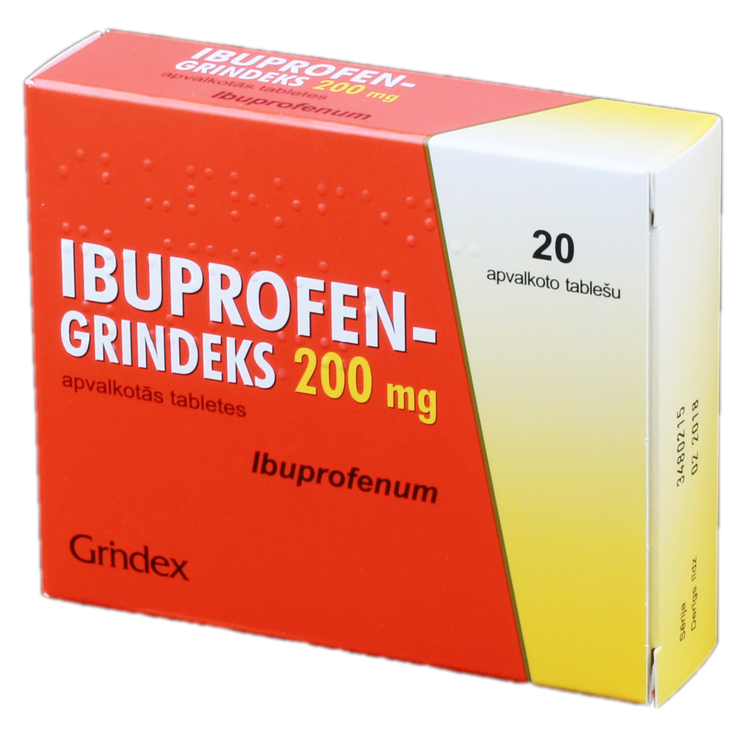 IBUPROFEN GRINDEKS 200 mg tabletes, 20 gab.