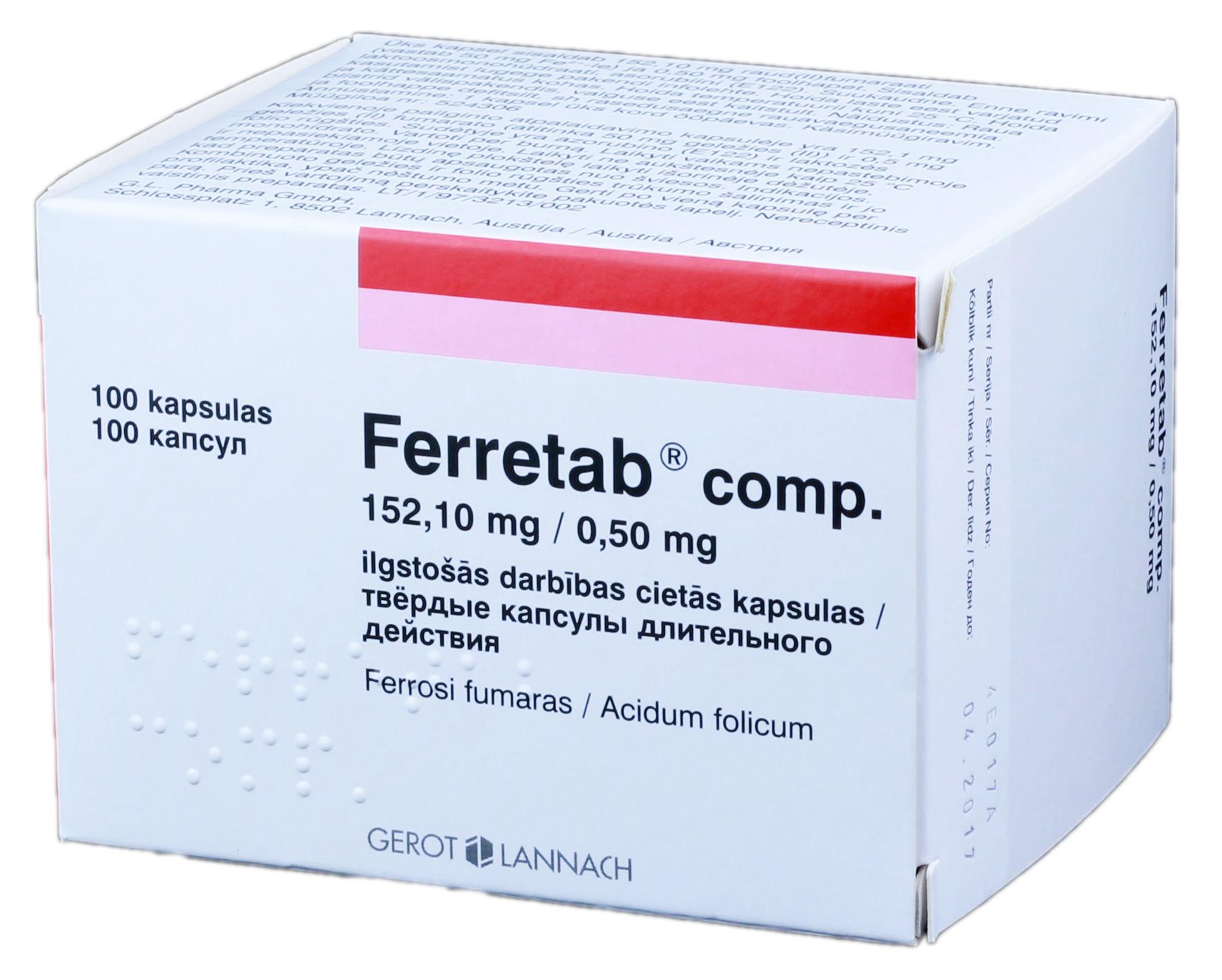 FERRETAB Comp. 152,10 mg/0,50 mg cietās kapsulas, 100 gab.