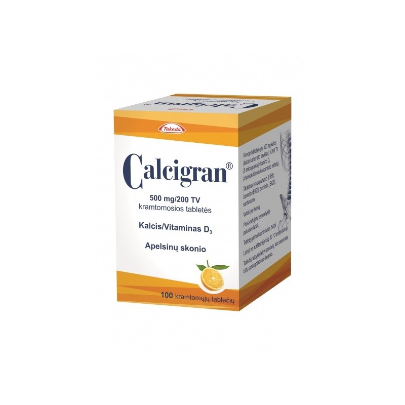 CALCIGRAN 500 mg/200 TV kramtomosios tabletės N100