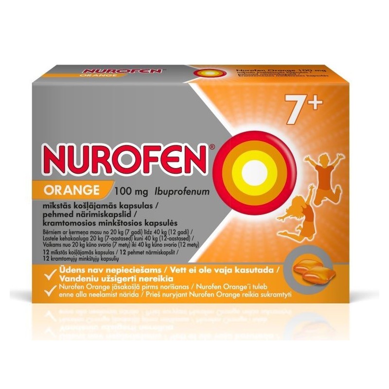 NUROFEN ORANGE 100 mg kramtomosios minkštosios kapsulės N12