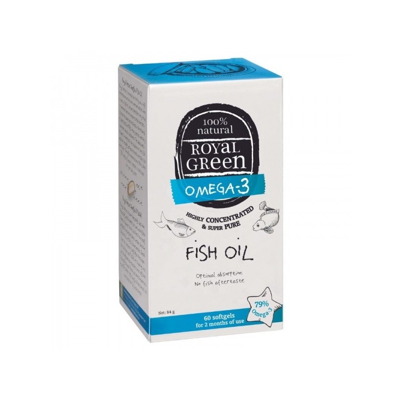 ROYAL GREEN žuvų taukai omega-3, 79%, 60 kaps.