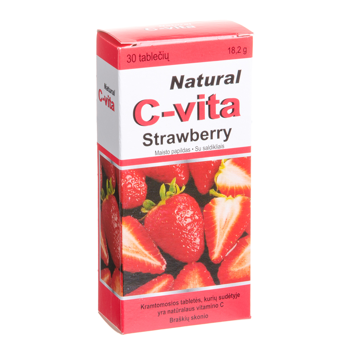 NATURAL C-VITA STRAWBERRY, žemuogių skonio, 60 mg, 30 kramtomųjų tablečių
