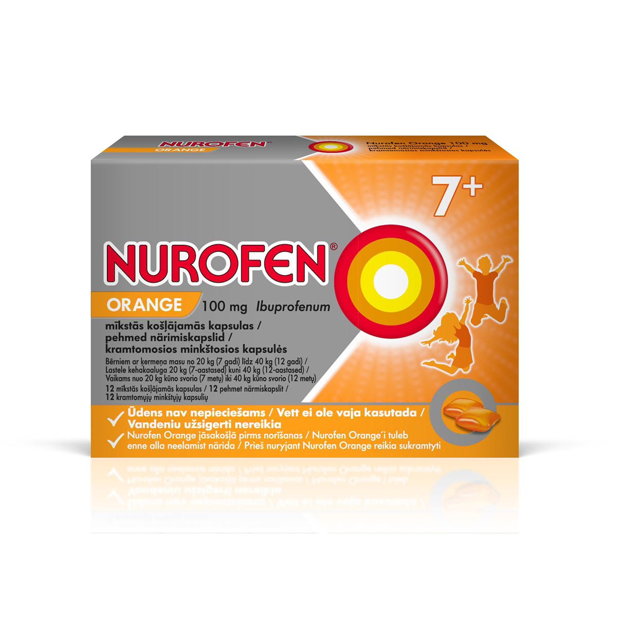 NUROFEN FORTE ORANGE,100 mg, kramtomosios minkštosios kapsulės, N12