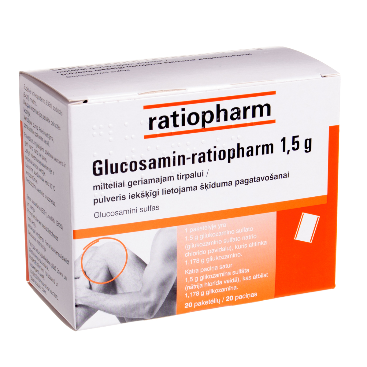 GLUCOSAMIN-RATIOPHARM, 1,5 g, milteliai geriamajam tirpalui, N20