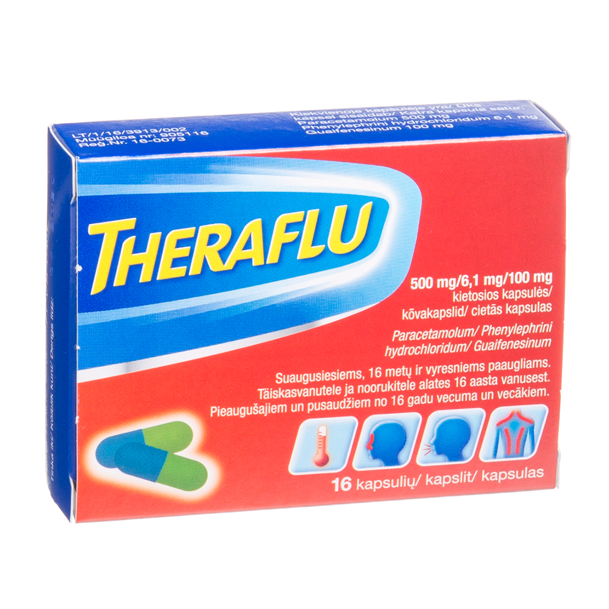 THERAFLU, 500 mg/6,1 mg/100 mg, kietosios kapsulės, N16