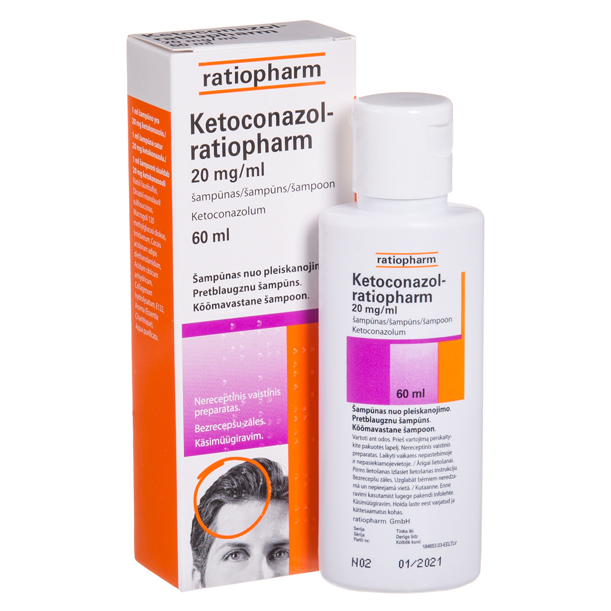 KETOCONAZOL-RATIOPHARM, 20 mg/ml, šampūnas, 60 ml