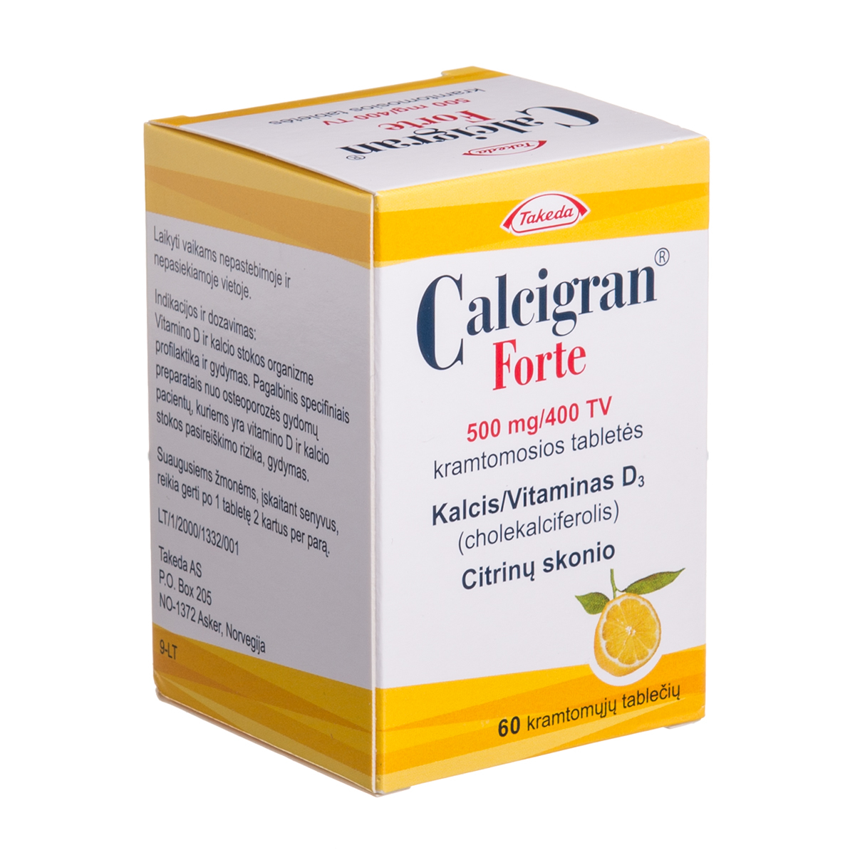 CALCIGRAN FORTE, 500 mg/400 TV, kramtomosios tabletės, N60