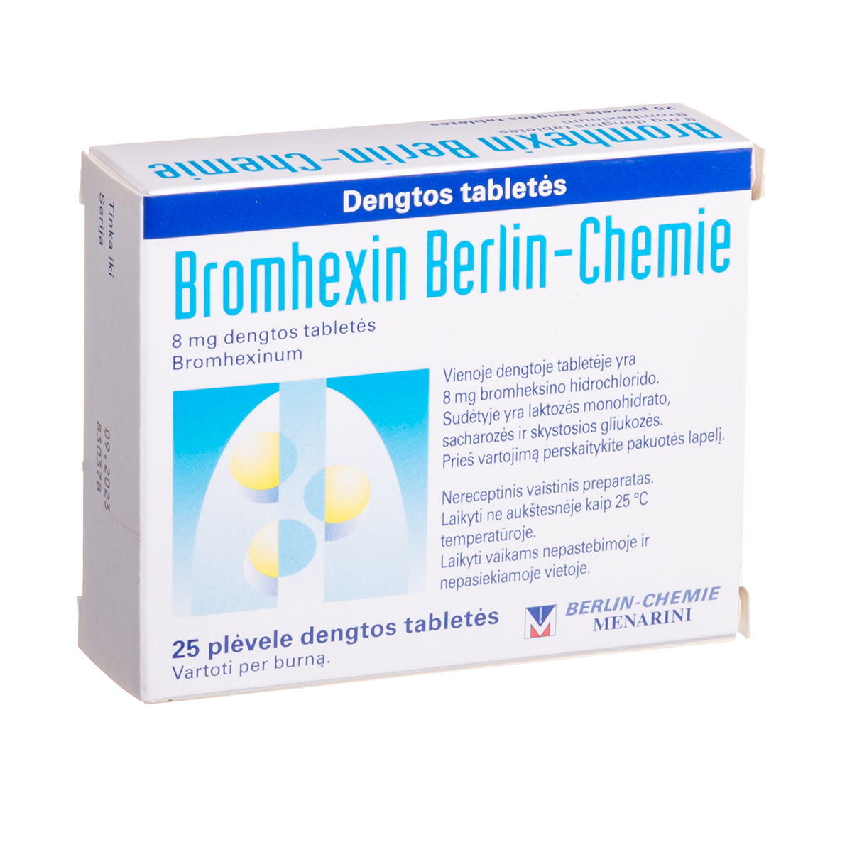 BROMHEXIN BERLIN-CHEMIE, 8 mg, dengtos tabletės, N25