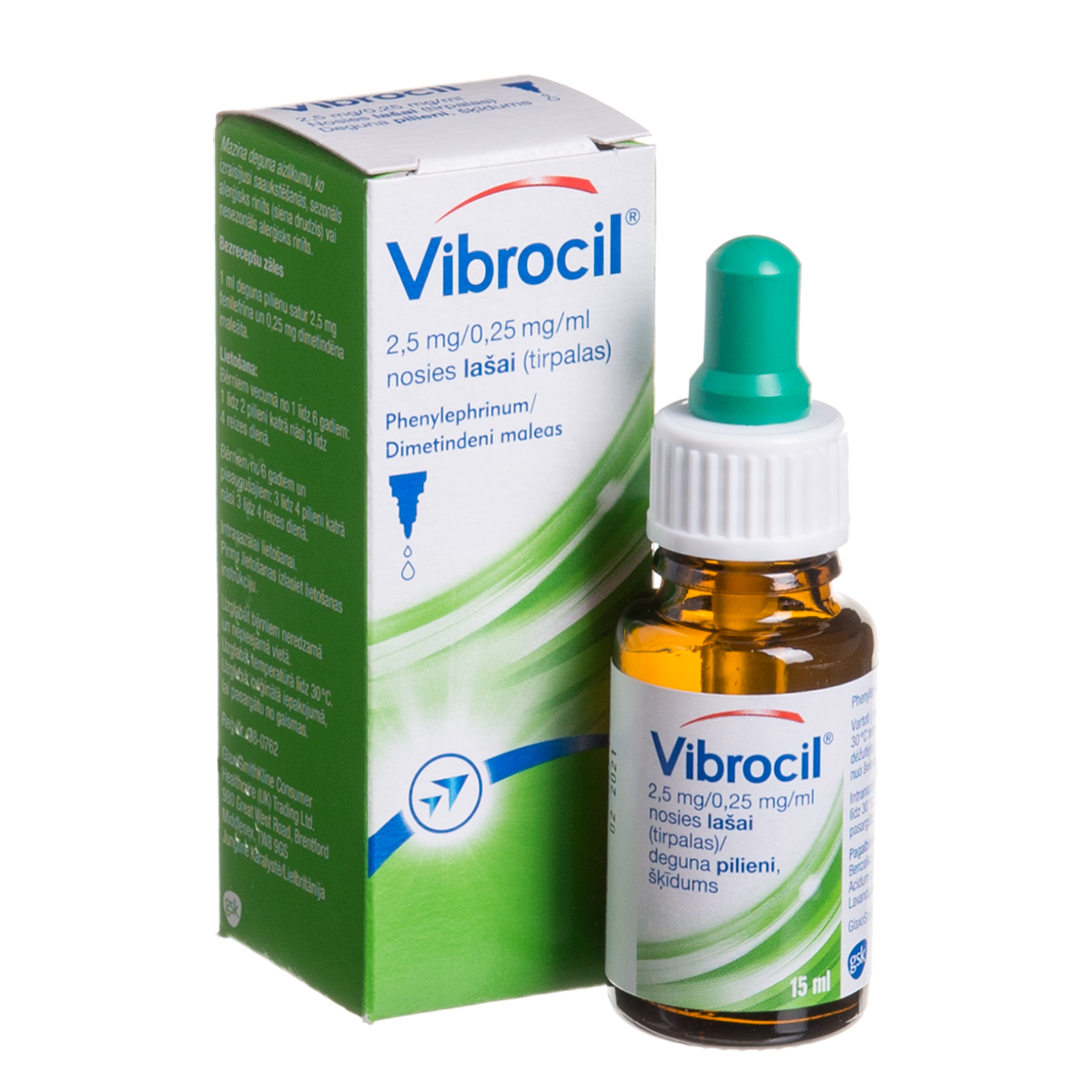 VIBROCIL, 2,5 mg/0,25 mg/ml, nosies lašai (tirpalas), 15 ml