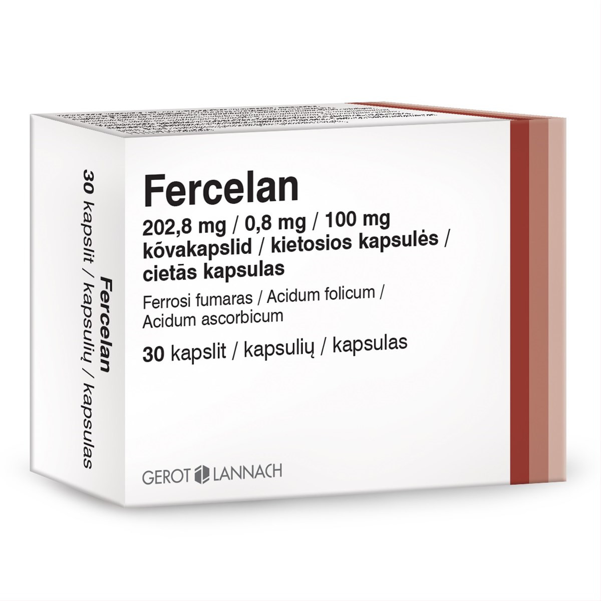 FERCELAN, 202,8 mg/0,8 mg/100 mg, kietosios kapsulės, N30
