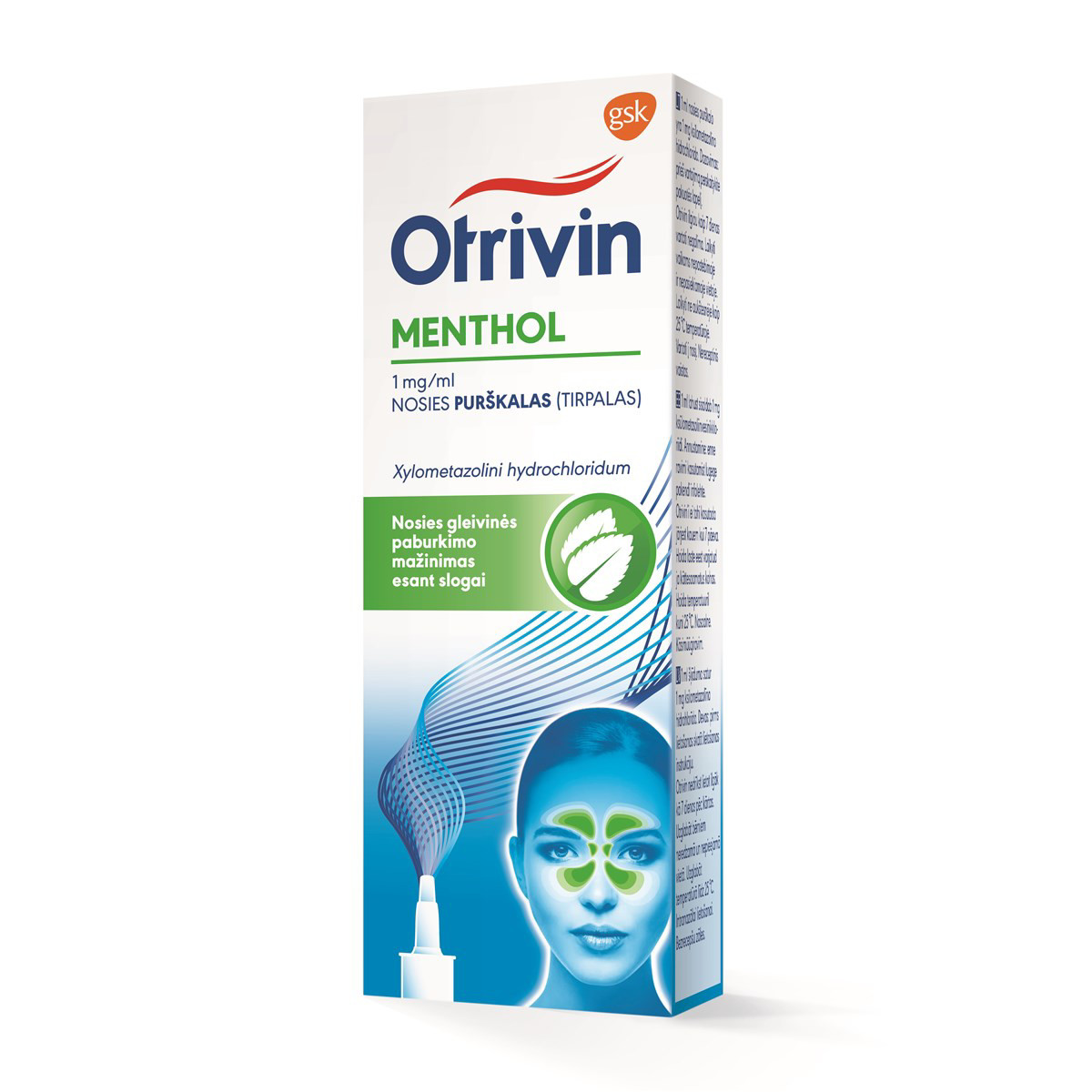 OTRIVIN MENTHOL, 1 mg/ml, nosies purškalas (tirpalas), 10 ml