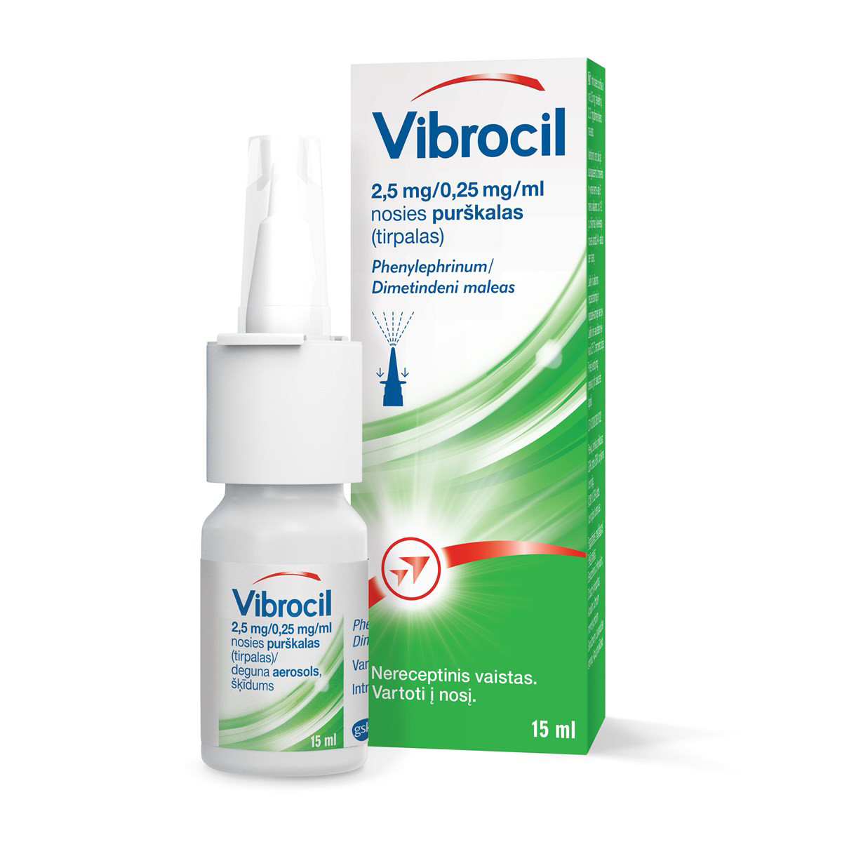VIBROCIL, 2,5 mg/0,25 mg/ml, nosies purškalas (tirpalas), 10 ml