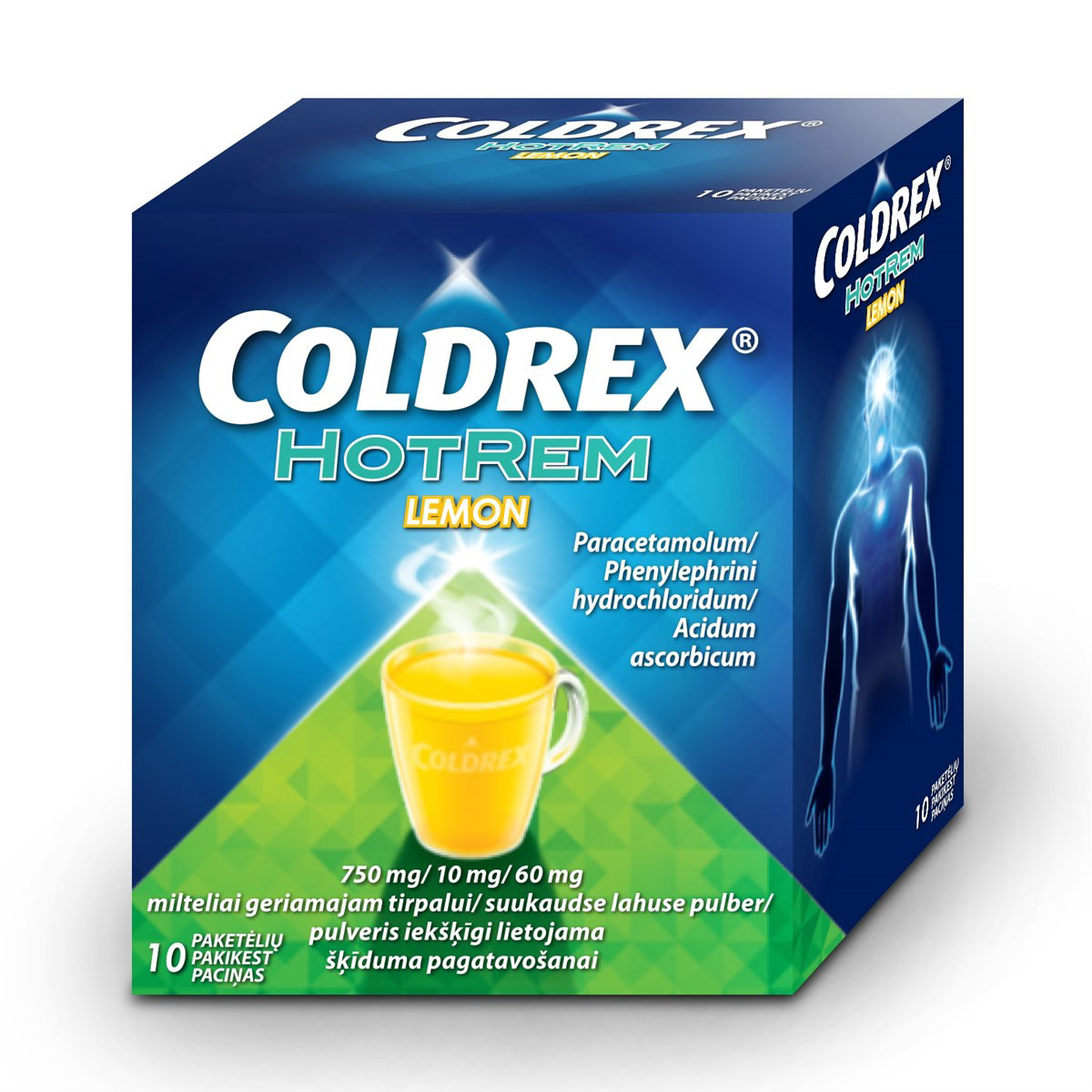 COLDREX HOTREM LEMON, 750 mg/10 mg/60 mg, milteliai geriamajam tirpalui, N10