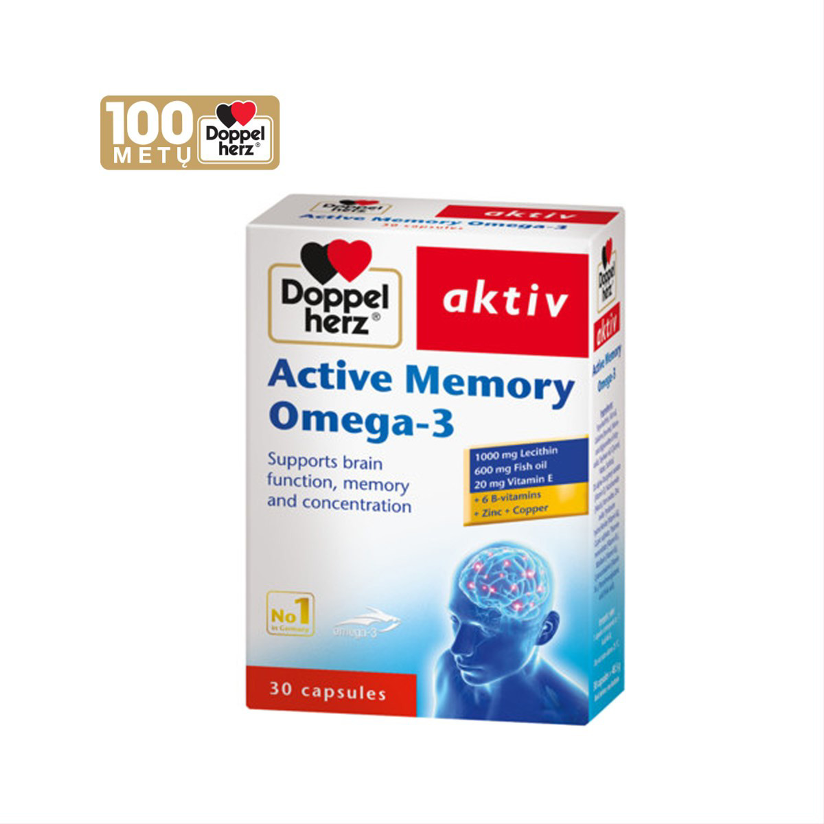 DOPPELHERZ AKTIV ACTIVE MEMORY OMEGA-3, 30 kapsulių