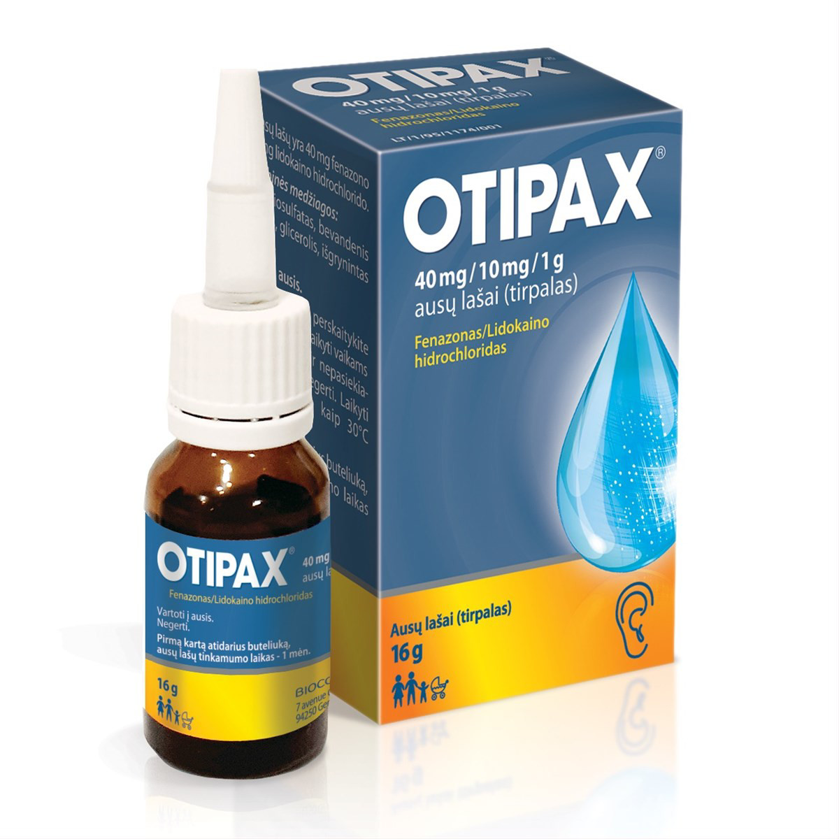 OTIPAX, 40 mg/10 mg/1 g, ausų lašai (tirpalas), 15 ml