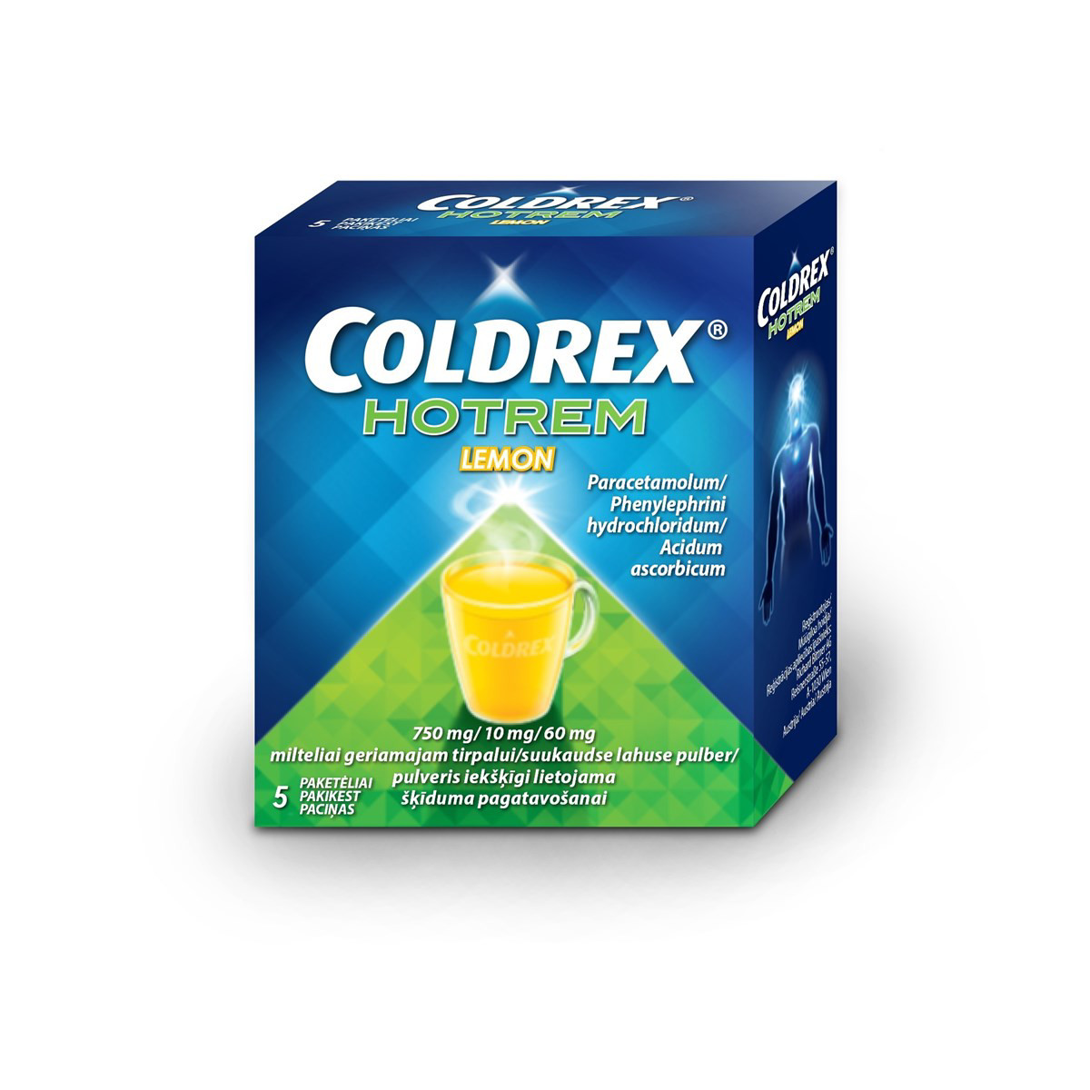 COLDREX HOTREM LEMON, 750 mg/10 mg/60 mg, milteliai geriamajam tirpalui, N5