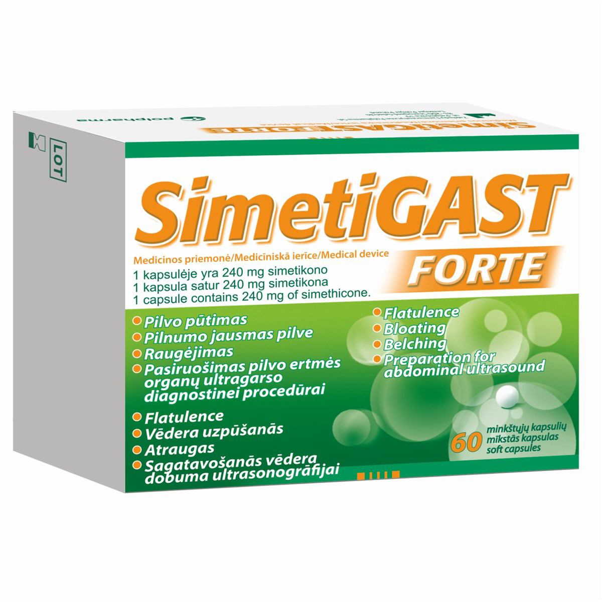 SIMETIGAST FORTE, 240 mg, 60 kapsulių