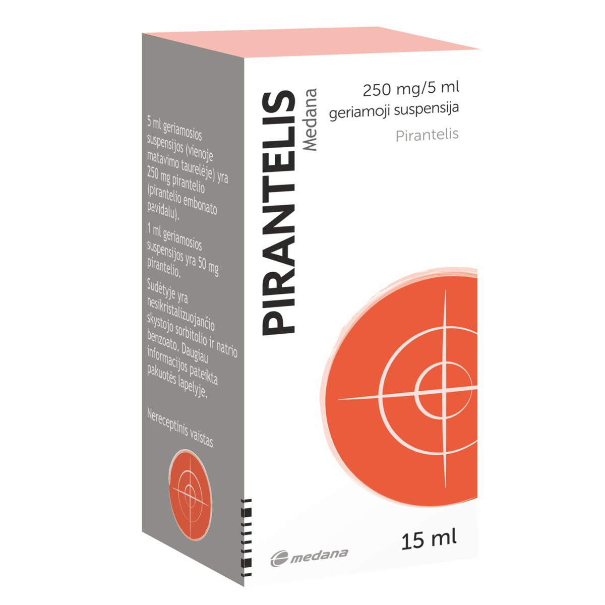 PIRANTELIS MEDANA, 250 mg/5 ml, geriamoji suspensija, 15 ml