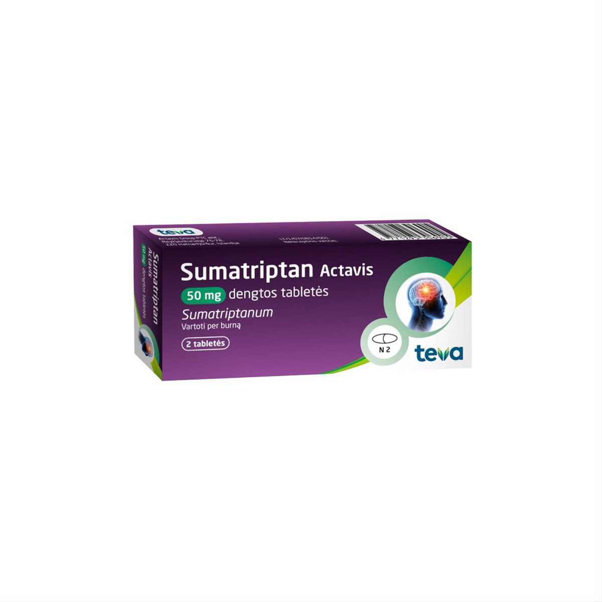 SUMATRIPTAN ACTAVIS, 50 mg, dengtos tabletės, N2
