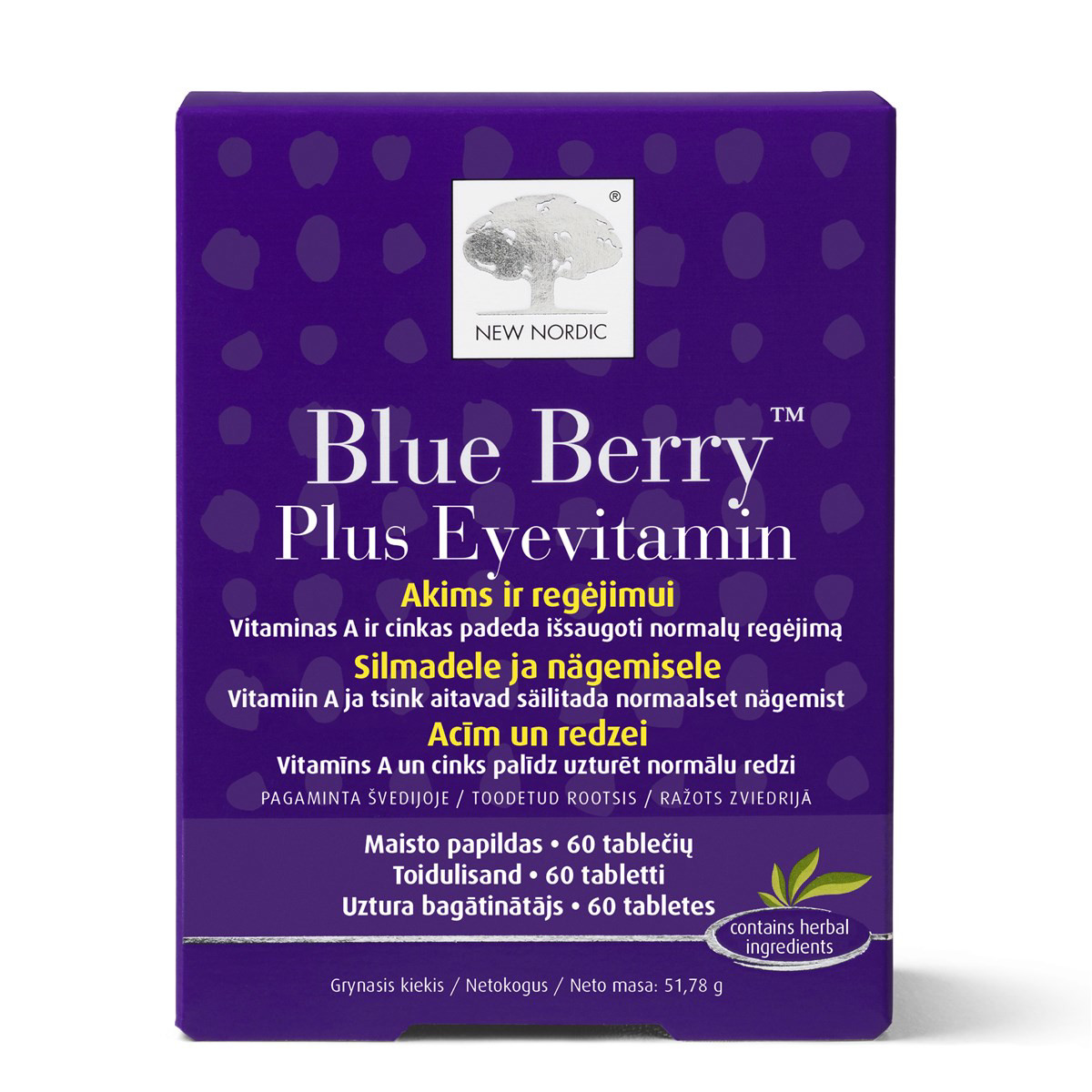 NEW NORDIC BLUE BERRY PLUS EYEVITAMIN, 60 tablečių
