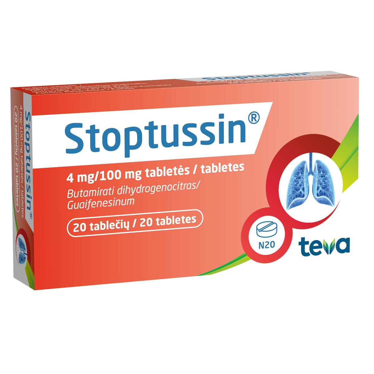 STOPTUSSIN, 4 mg/100 mg, tabletės, N20