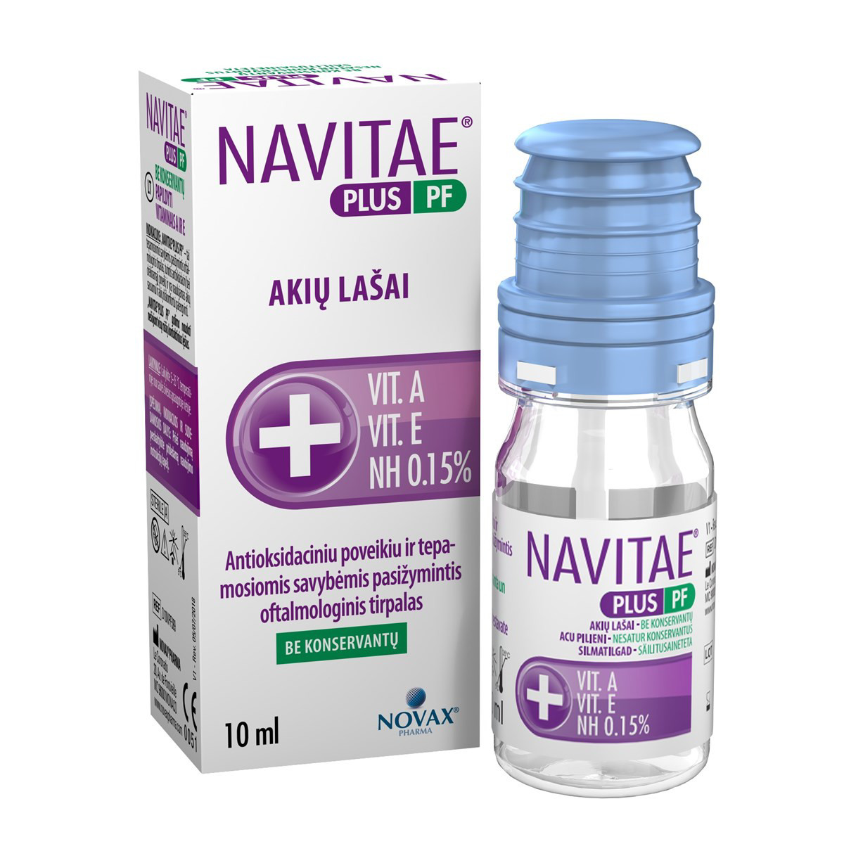NAVITAE PLUS PF, antioksidaciniai lubrikuojantys akių lašai be konserevantų, 10ml
