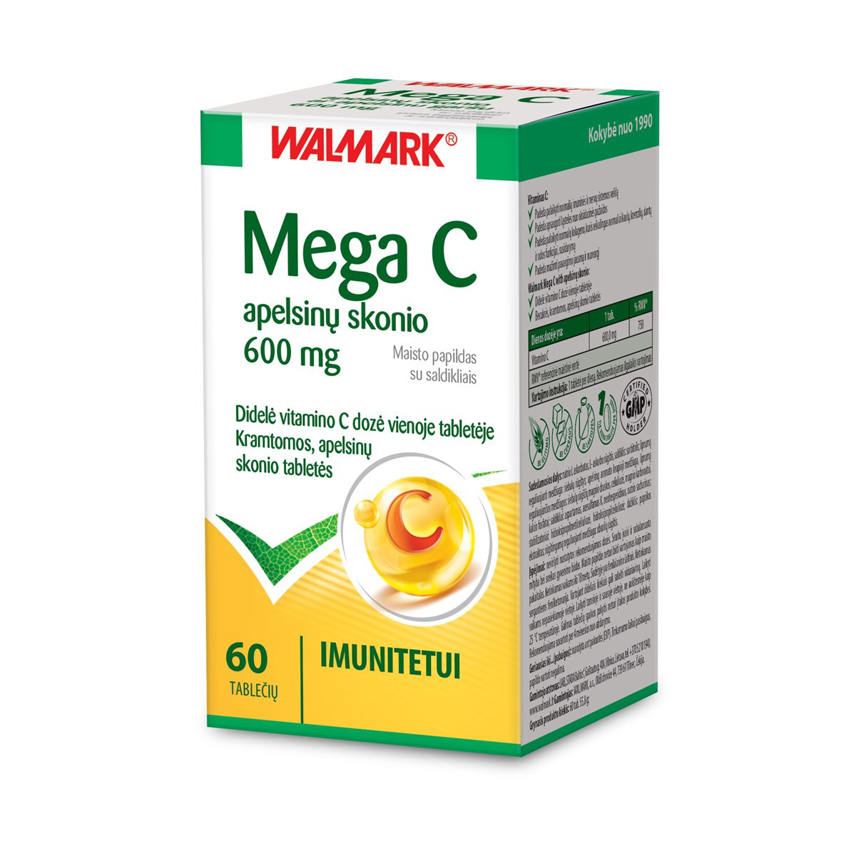 MEGA C APELSINŲ SKONIO, 60 kramtomų tablečių