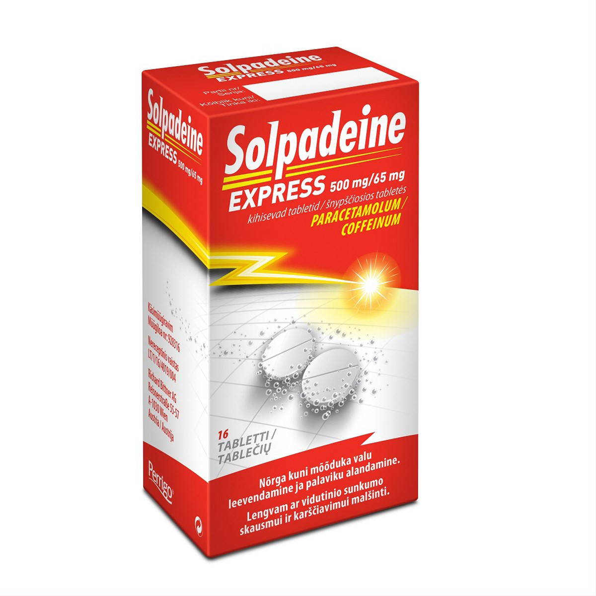 SOLPADEINE EXPRESS, 500 mg/65 mg, šnypščiosios tabletės, N16