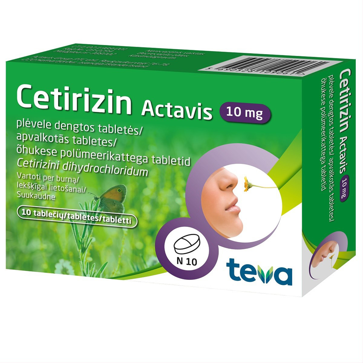 CETIRIZIN ACTAVIS, 10 mg, plėvele dengtos tabletės, N10