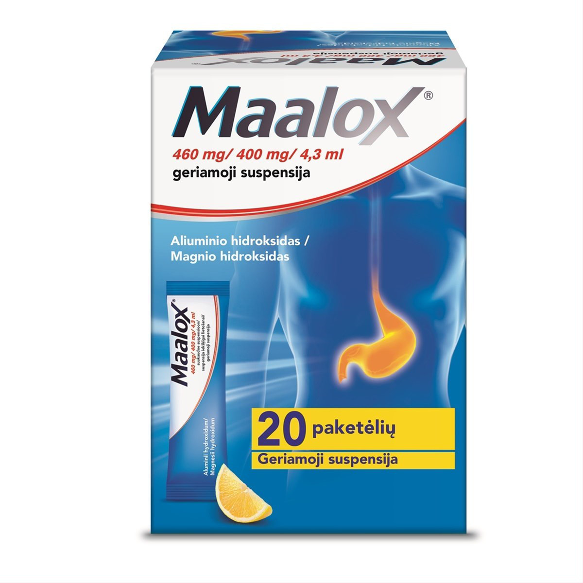 MAALOX, 460 mg/400 mg/4,3 ml, geriamoji suspensija, N20