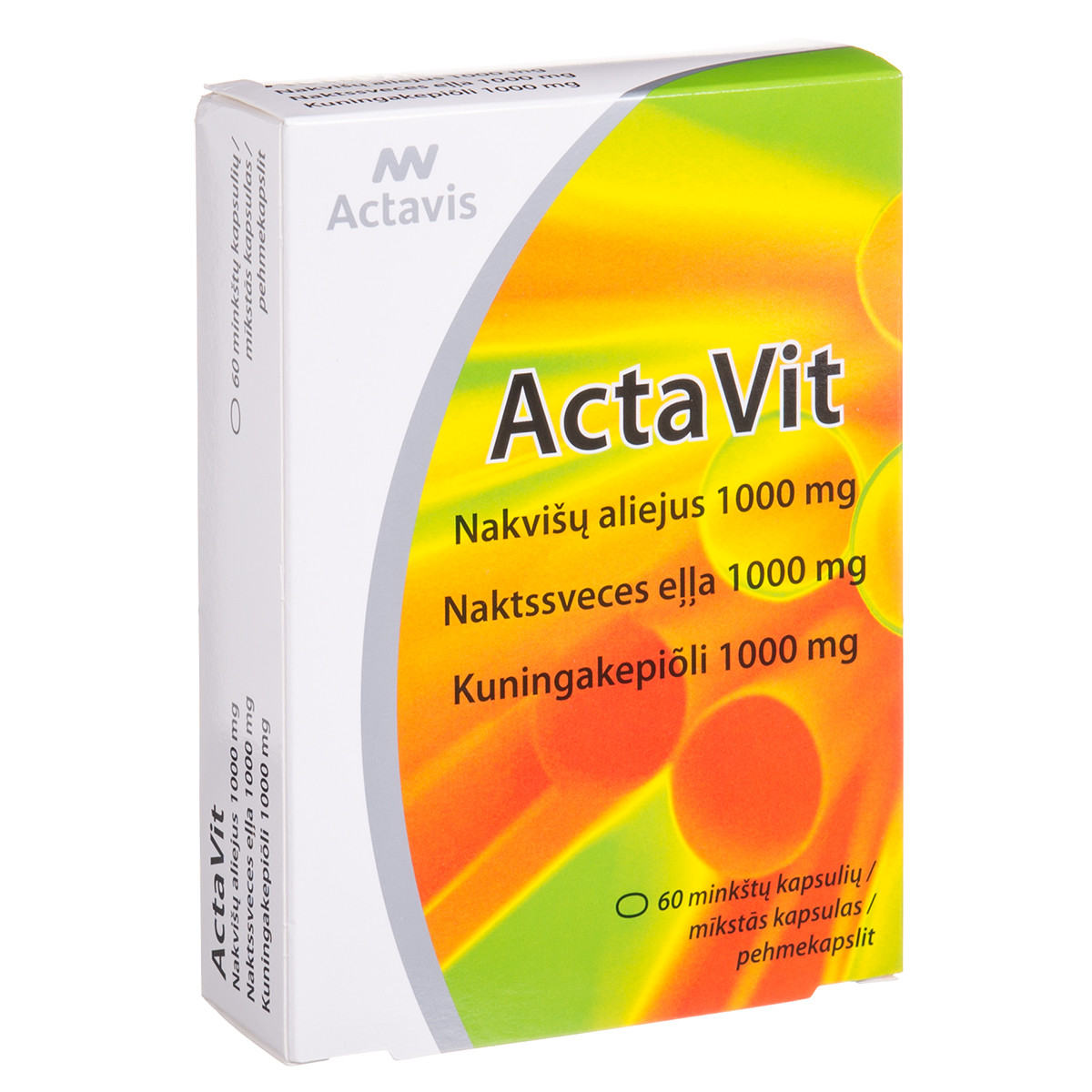 ACTAVIS ACTAVIT, nakvišų aliejus, 1000 mg, 60 minkštųjų kapsulių
